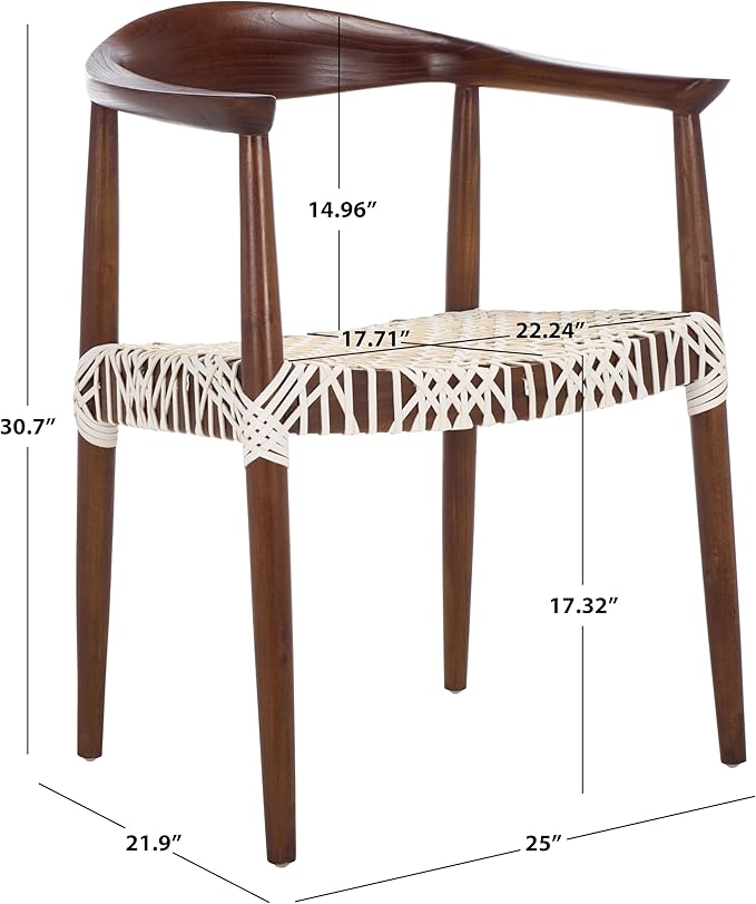 SAFAVIEH Home Collection Bandelier White Leather/Brown Solid Wood Arm Chair (Fully Assembled)