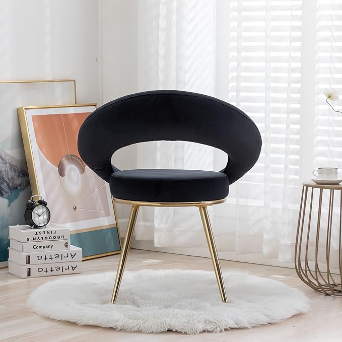 Black Velvet Modern Accent/Conversation Lounge Chair with Gold Plated Legs Unique AppearanceSuitable for Office Lounge Living Room