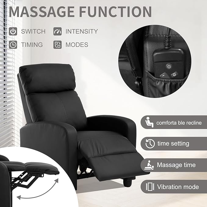 Electric Massage Chair Recliner Chair for Living Room Massage Recliner Adjustable Remote Controlled Leather Massage Chair Single Home Seating for Adults with Footrest Pockets (Black)