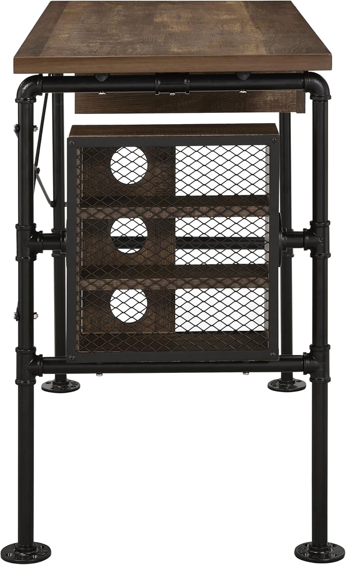 Rectangular Weathered Oak and Black 1-Drawer Writing Work Study Desk 3 Shelves Metal Leg for Home Office