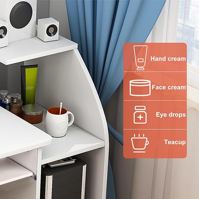 Computer Desk with 3 Hutch Shelves Room Desk for Bedroom Study Table with Keyboard Tray and 2 Drawers Desk for Bedroom Daily Home Office Desks Gaming Desk with Wide Desktop White