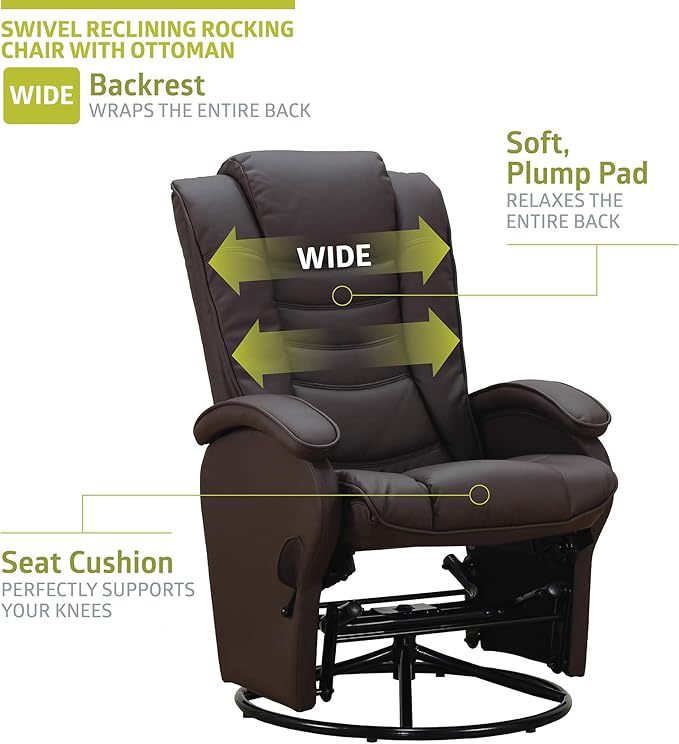Pearington Recliner Chair with Ottoman Leather Espresso 33.07D x 28.54W x 43.3H in