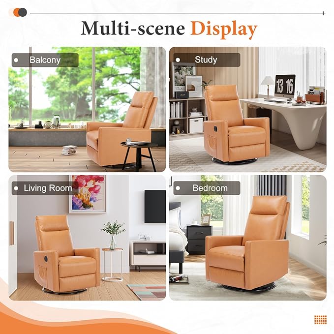 Sweetcrispy Recliner Chair 360 Swivel Rocker Chair for Adults Glider Rocker Recliners Nursery Chairs for Living Room High Back Upholstered Deep Seat Classical Brown