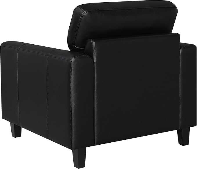 Coaster Home Furnishings - Scotland - Faux Leather Upholstered Track Arm Chair with Removable Cushions Tufted Backrest Tapered Legs and Pocket Coil Seating - Living Room - Black - 504666