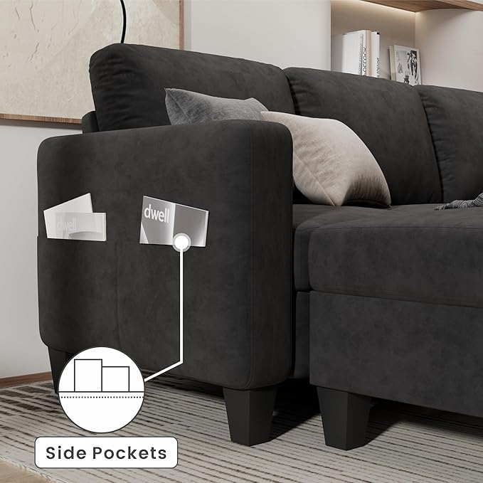 Sectional Sofa and Couches for Living Room 78 L Shaped Couch 3 Seat Modern Linen Couch with Storage Ottoman Convertible Couches for Small Space Living Room Bedroom Apartment and Office