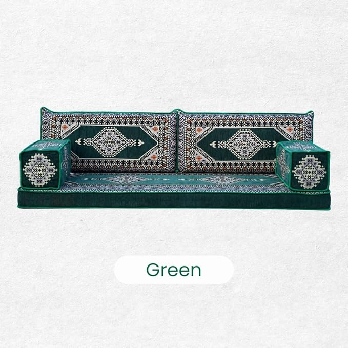 Single Arabic Floor Seating Cushions Arabic Majlis Floor Sofa Reading Nook Loveseat Sofa Single Floor Couch Ottoman Floor Pillows (Green)
