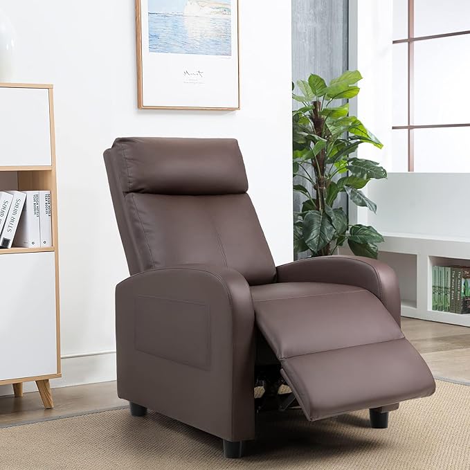 JUMMICO Recliner Chair Adjustable Home Theater Single Recliner Sofa Furniture with Thick Seat Cushion and Backrest Modern Living Room Recliners (Nut Brown)