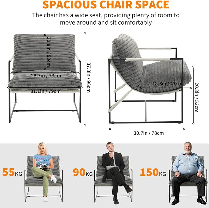 IDEALHOUSE Modern Accent Chair Armchair with Metal Frame for Living Room Upholstered Comfy Lounge Chair Cozy Accent Chairs with Soft Cushion for Bedroom Balcony Lounge Reading Room Dark Gray