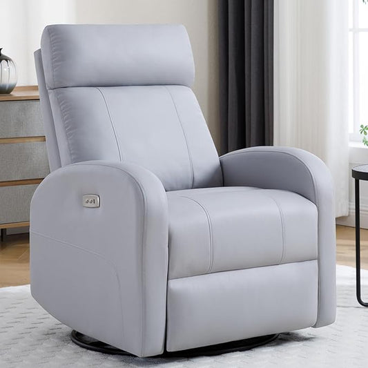 Power Swivel Rocker Recliner Faux Leather Rocking Recliner Chair with USB Port Swivel Glider Reclining Chair Nursery Recliners for Living Room Grey