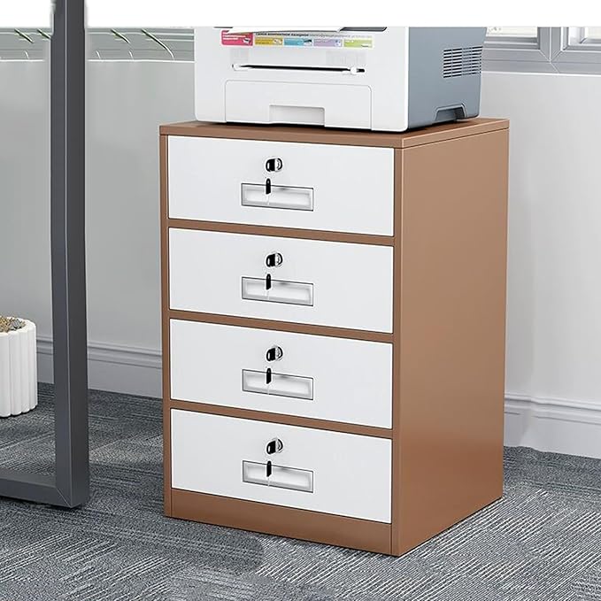 Filing Cabinet Under Desk with Lock Four Drawer Cabinet File Information Cabinet Tin File Cabinet (Color : Coffee Color)