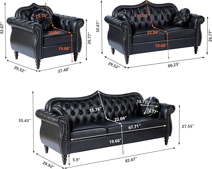 Accent Chair Modern Chesterfield Leather PU Living Room Armchair Mid-Century Modern Single Sofa Chair Upholstered Tufted Arm Chair with Pillow for Living Room Bedroom Office (Black)