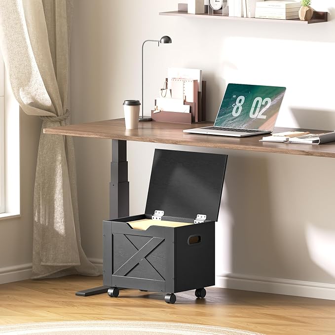 Rolling Filing Cabinet Small File Cabinet Under Desk with Single Drawer Hanging File Organizer for A4/Letter-Size Documents Organizer Box for Home Office Black FCBK4001
