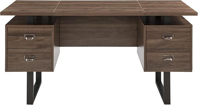 LEEMTORIG Computer Desk with Drawers 59 inch Large PC Desk Gaming Desk Modern Industrial Study Student Writing Table Workstation for Home Office Bedroom Walnut Brown CTSZ-20401-WA