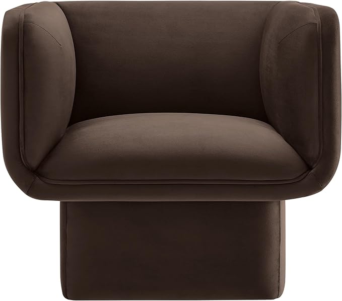 Modway Tate Performance Velvet Accent Chair in Chocolate Brown - Upholstered Club Chair - Modern Barrel Armchair - Comfy Reading Leisure Chair for Living Room Bedroom Office