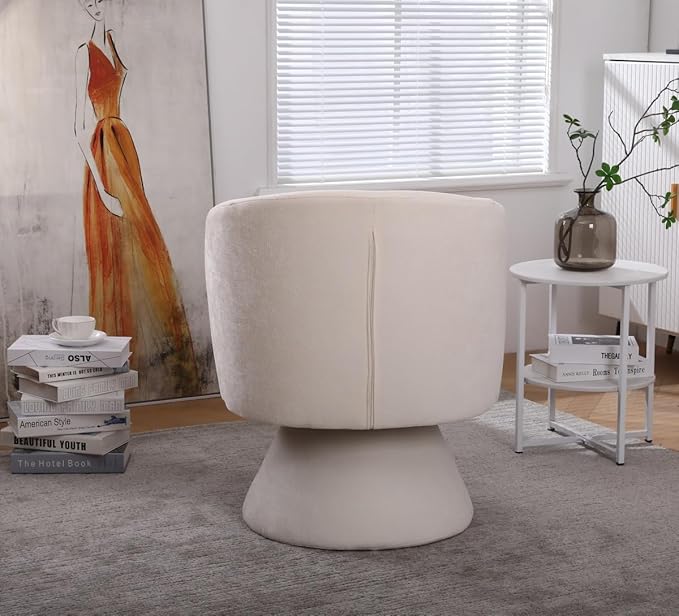Swivel Accent Chair Swivel Barrel Chair with Pillow 360 Degree Swivel Armchair Round Club Chair for Living Room Bedroom Office Lounge (Beige+Linen)