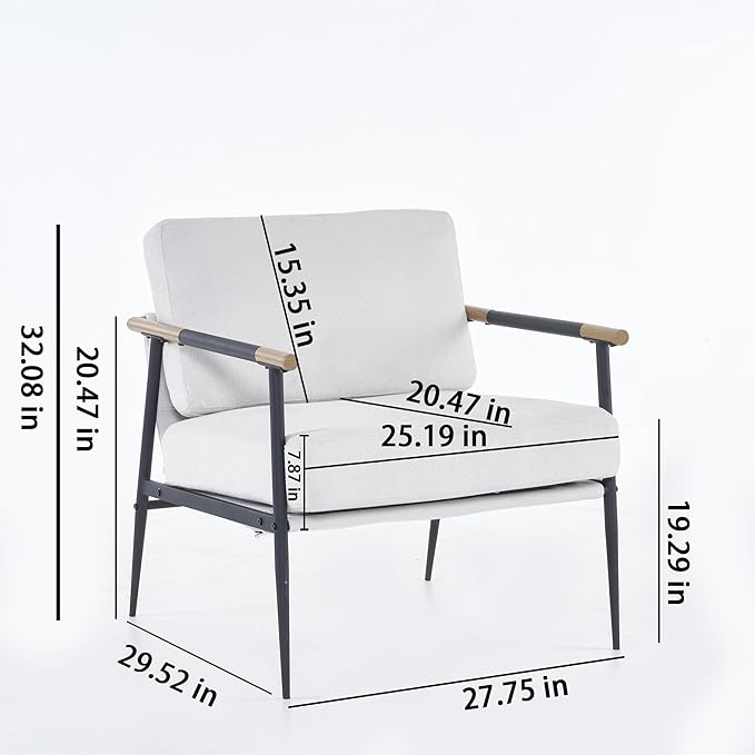 Modern Chic Accent Chair with Metal e Upholstered Chenille Living Room Chair with Removable Seat and Back Cushion Comfy Reading Chair for Bedroom White VO555