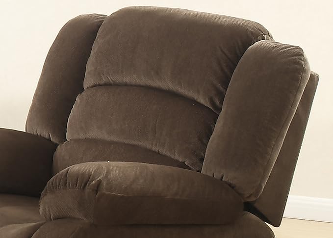 AC Pacific Bill Modern Upholstered Living Room Manual Recliner with Padded Pillow Top Armrests &amp Reclining Seat Chair Brown