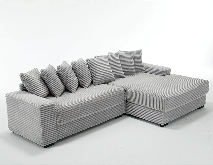 L-Shaped Cloud Sectional Couch Right Facing Modular Compressed Boneless Sectional Sofa with Chaise Lounge Plush Corduroy Boneless Corner Sofa for Living Room