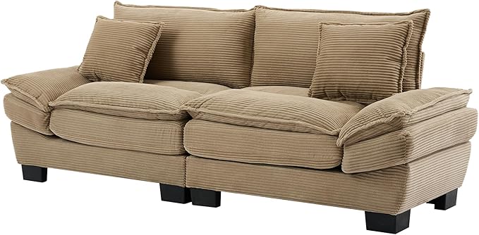 Corduroy Sofa Sleeper Couch Loveseat with Pillows Upholstered Deep Seat for Apartment Office Dorm Living Room Bedroom - Khaki Corduroy