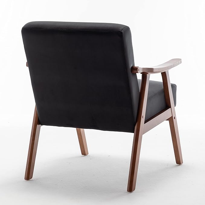 Accent Chair with Microfiber Upholstery and Solid Wood Frame Classic Mid-Century Modern Living Room Furniture for Extra Seating Black
