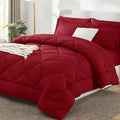 CozyLux Queen Comforter Set Dark Red - Bed in a Bag Queen Size 7 Pieces Luxury Soft Bed Set for All Seasons Bedding Set with Down Alternative Comforter Sheets Pillowcases &amp Shams