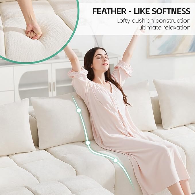 78.7 Boneless Modular Sectional Loveseat Tufted Cloud Couch with Deep Seat Chenille Sofa for Living Room Compressed Sofa No Assembly Required White
