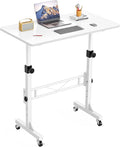 HOMIDEC Standing Desk 32 Inch Portable Small Desk Adjustable Height Rolling Home Office Desks with Wheels Sit Stand Desk for Bedroom Walking Pad Home Office Small Space White