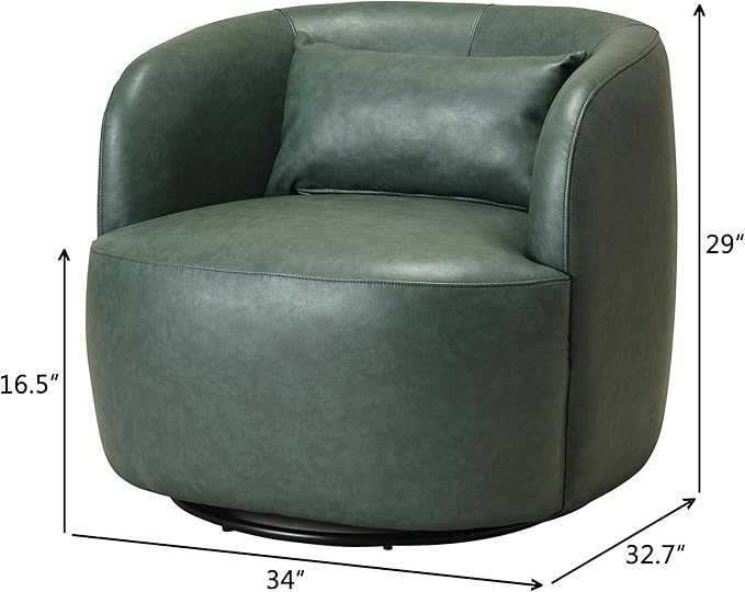 KINWELL Swivel Faux Leather Armchair with Ottoman Set No Assembly 34”W PU Leather Accent Chair &amp 23 Small Footrest for Living Room Lounge Green