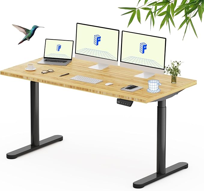FLEXISPOT Bamboo Electric Standing Desk with Elegant Oval Legs 60x30 Height Adjustable Desk for Home Office &amp Living Spaces Black Frame