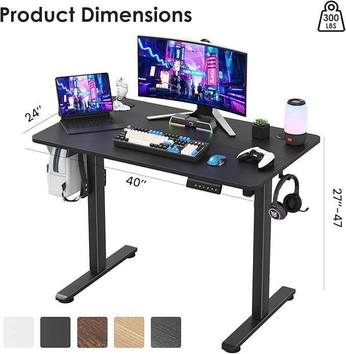 Soohow Electric Standing Desk 40 * 24 Inches Adjustable Computer Gaming Desk Stand up Office Desk for Home Office Bedroom Splice Board Black and Black