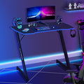 Gaming Desk 39 Inch Z-Shaped Computer Desk Modern Ergonomic PC Computer Table Home Office Desk Racing Style Gaming Workstation with Headphone Hook Blue