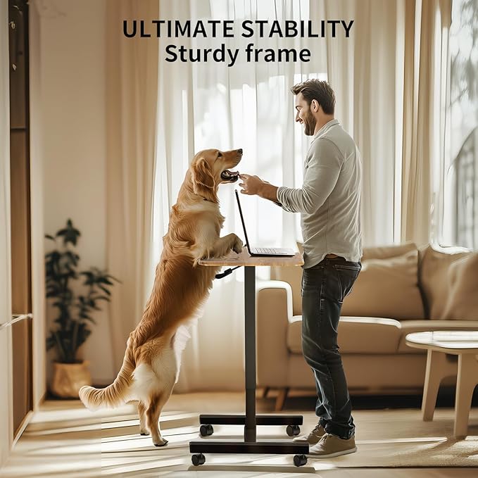 YSSOA Mobile Small Standing Desk - Rolling Desk with Adjustable Height and Lockable Wheels Sit-Stand Laptop Table Portable Computer Workstation Rust