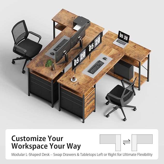 55 Computer Desk with Drawers Desks for Bedrooms Writing Desk with Storage Work Desk for Small Space Rustic Brown