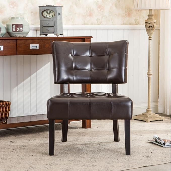 Contemporary Tufted Oversized Accent Chair with Plush Boucle Fabric and Faux Leather Options Kiln-Dried Hardwood Frame Deep Cushion Seat Ergonomic Back Support Versatile Living Room Chair (Brown)