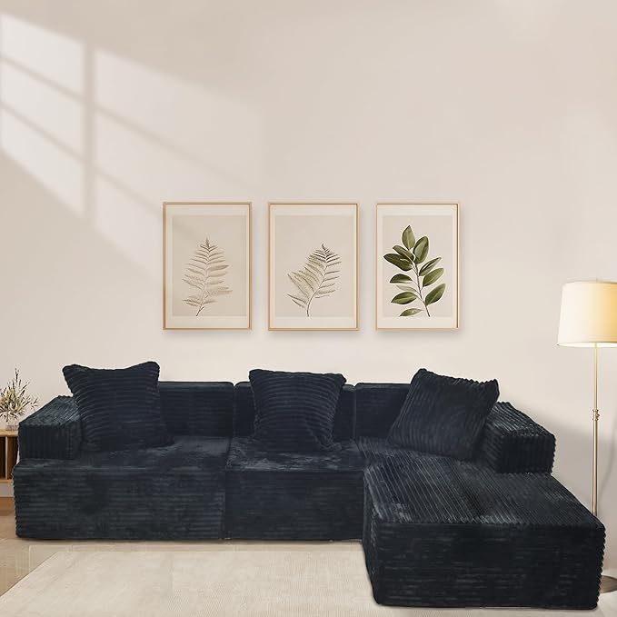 LIFE SKY Modern L-Shaped Sectional Sofa: CertiPUR-US &amp Oeko-TEX Certified Corduroy Fabric - 100% Polyurethane Foam Modular Couch for Urban Apartments Living Room