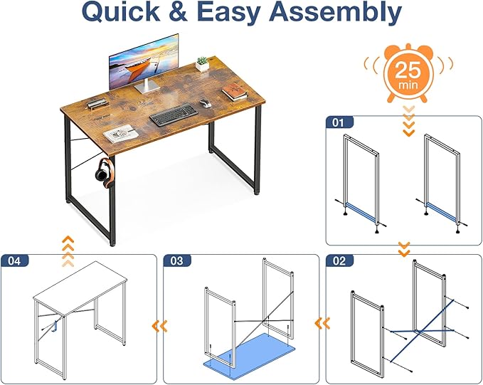 Casaottima 40 Inch Small Computer Desk for Home Office Study Writing Table for Small Spaces Simple Modern Desk with Headphone Hooks Vintage