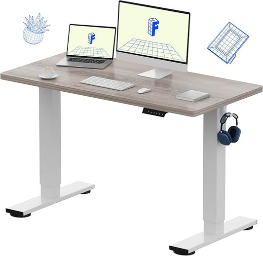 FLEXISPOT EN1 One-Piece Standing Desk with 1-Inch Thick Seamless Desktop 48x24 Electric Height Adjustable Desk for Home Office Multi-Monitor Setups &amp Easy Assembly Gray Wood