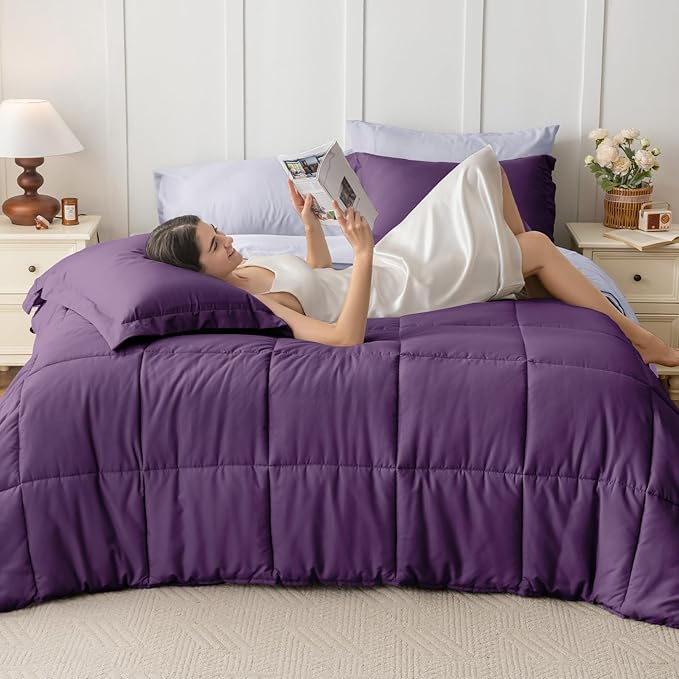 JOLLYVOGUE King Comforter Set Ultra-Soft Bed in a Bag King Size 7 Pieces Oeko-TEX Certified Bedding Set with Down Alternative Comforter Sheets Pillowcases &amp Shams Purple &amp Lavender