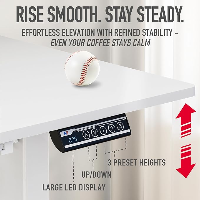 SHW 40-Inch Mobile Electric Height Adjustable Sit to Stand Desk with Drawer Hanging Hooks and Cable Management White