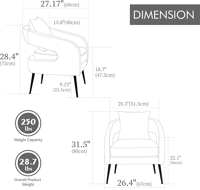 Modern Minimalist Style Open Back Accent ChairVelvet Barrel Dining Chair with Metal LegsComfortable Upholstered Single Sofa for Living RoomBedroomReceptionDining RoomCharcoal