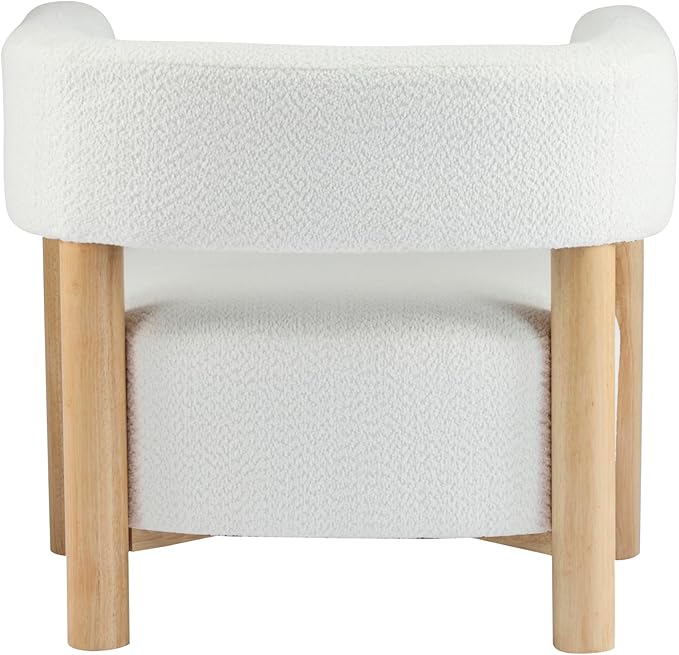 Christopher Knight Home Carly Low Profile Accent Chair Round Backrest Side Chair Living Room Armchair with Boucle Fabric Cushion Comfy Reading Chair for Bedroom Wooden Single Lounge Sofa White
