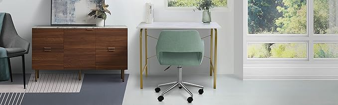Versanora Teamson Home's Faux White Marble Top Compact Modern Desk with Brass-Finished Arched Legs and Sleek Contemporary Silhouette