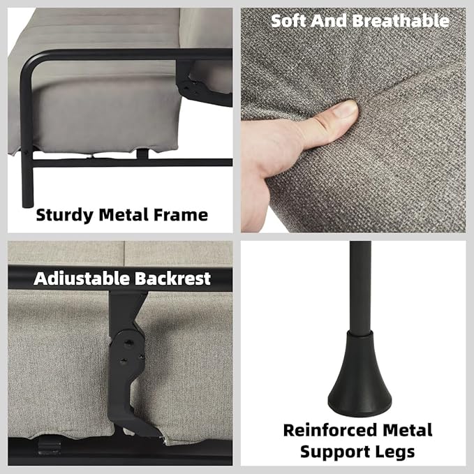 Homy Casa Modern Grey Futon Sofa Bed with Arm 78.74 3-Position Adjustable Backrest Metal Frame Capacity 500 lbs Convertible Daybed for Living Room/Guest Room/Studio Apartment