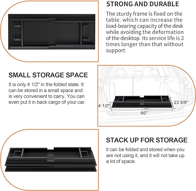 SDHYL Folding Desk 60inch No Assembly Folding Desks for Small Spaces Sturdy Computer Desk Functional Home Office Desks Study Writing Desk Office Table Workstation for Home Office Black