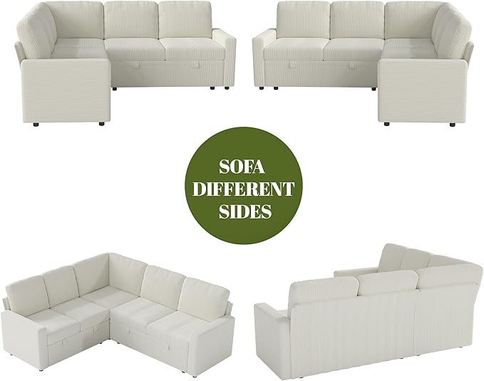 Corduroy L Shaped Sofa Set for Living Room5 Seater Modular Sectional Sofa Couch with StorageModern Corner Couch BedConvertibe Pullout Sleeper Sofas for Bedroom (Corduroy Beige 5 Seater)
