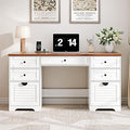 59 Home Office Desks Executive Desk Farmhouse Computer Desk with 7 Drawers and Charging Station File Drawer Rustic Computer Writing DeskAntique Cream