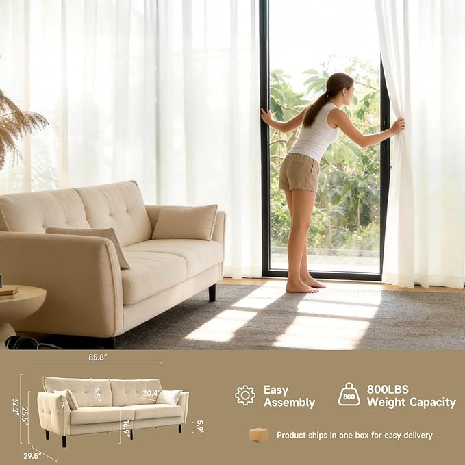 85.8 Modern Loveseat Sofa Love Seat Couches for Living Room Button Tufted Upholstered Furniture Solid &amp Easy to Install Small Couch for Bedroom Office Apartment