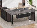 63 Executive Desk with Mobile File Cabinet Large Office Desk with Drawer Modern L Shaped Desk with Power Outlets Storage Shelves Corner Computer Desk Business Workstation Set (Grey)