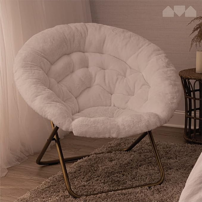 Milliard Saucer Chair For Adults Teens &amp Kids White Faux Fur XL Circle Chair for Bedroom Dorm &amp Gaming Foldable Comfy Accent Seat for Small Spaces Folding Moon / Mushroom / Round Oversiz