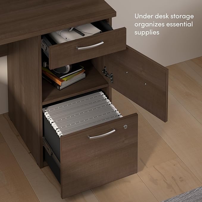 Bestar Logan 66W U or L-Shaped Executive Office Desk with Pedestal and Hutch in Antigua